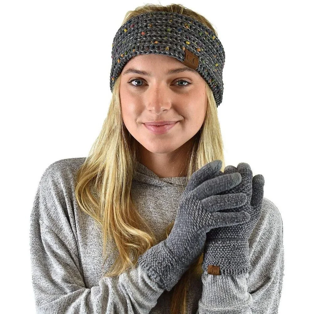 Women's Light Gray Winter Warm Eco-friendly Chenille Touchscreen Texting Gloves